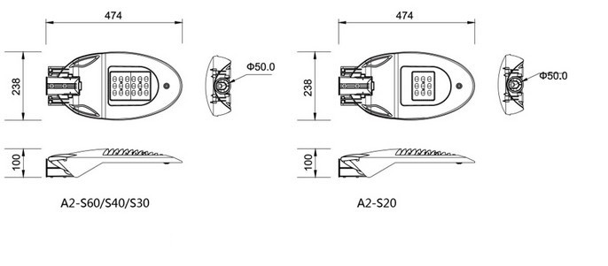 TQ-JRA2-MINI-S20   LED High Power Mini Street Light J Series 23W  (USA Technology)